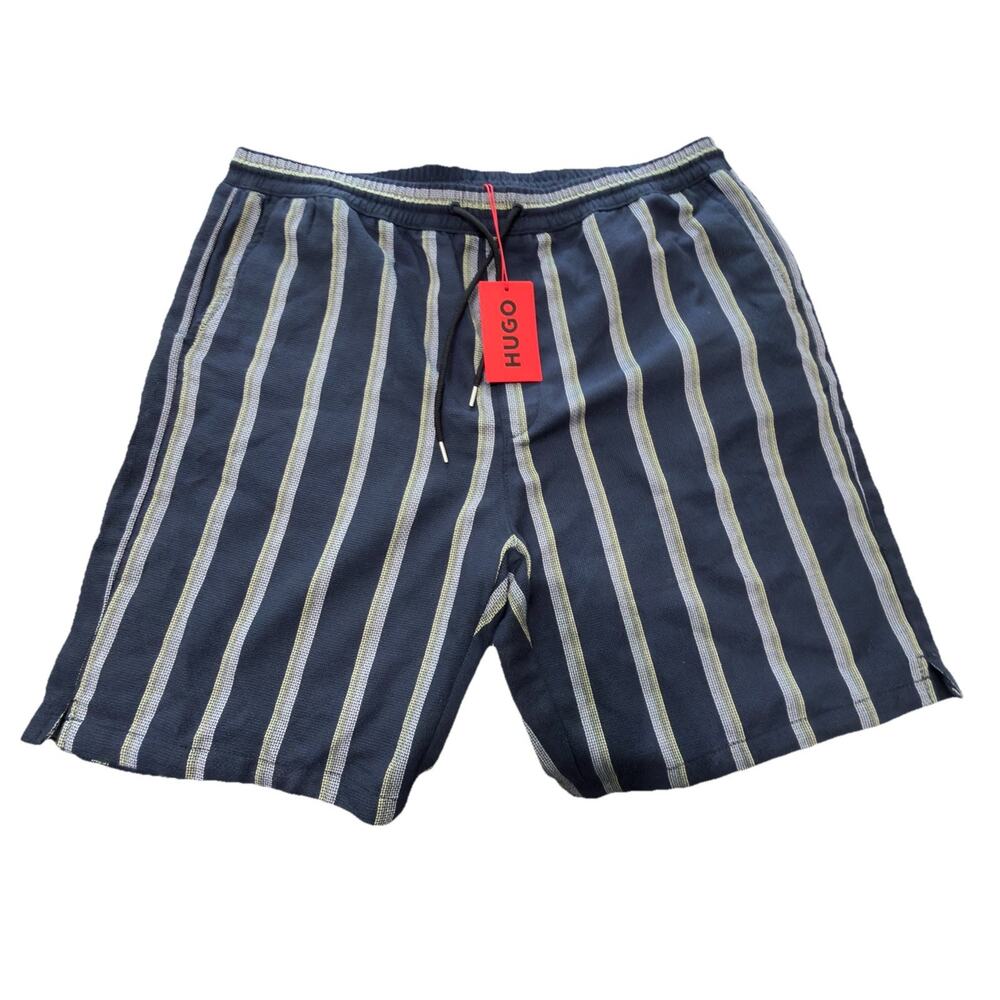 Hugo Boss Trouser Relaxed Fit Bermuda Men’s Dark blue Striped Shorts Size XXL